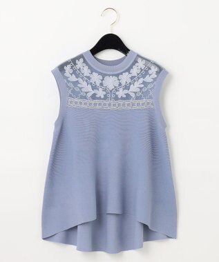 GRACE CONTINENTAL フラワーコードニットトップ ブルー