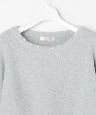 Feroux パール付きシャギー ニット スカイブルー系