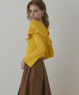 GRACE CONTINENTAL オフショルフリルニットトップ イエロー