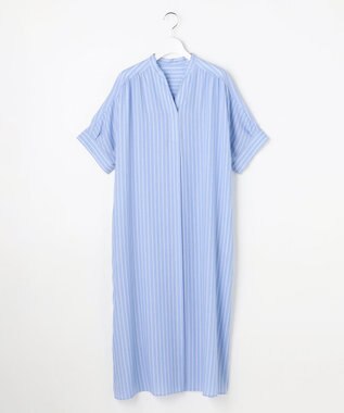 自由区 【接触冷感・UVケア・抗菌防臭・洗える】リヨセルポプリンシャツ ワンピース [新色]サックス×オフストライプ
