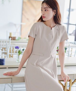 Tiaclasse 【小倉優子さん着用・洗える】フラップ付きミディアム丈フレアワンピース グレージュ