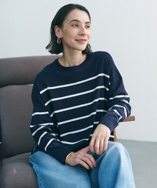 UNFILO 【リピート率の高さが魅力！毎シーズン大好評】マイビューティニット クルーネック ネイビーボーダー