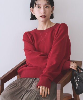 AMERICAN HOLIC ソフトコットンスウェットライクニットトップス レッド