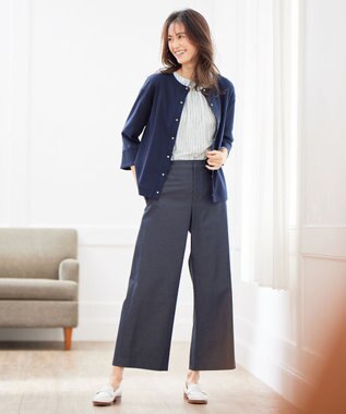 J.PRESS LADIES L 【イージーケア】 STRIPE JERSEY ボリュームスリーブ カットソー ホワイト系1