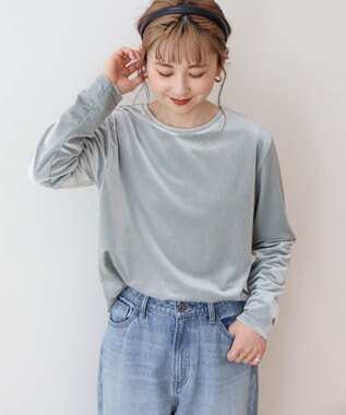 AMERICAN HOLIC ベロアクルーネックカットプルオーバー Mint