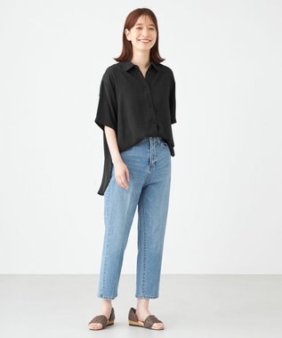 SHARE PARK LADIES 【2WAY】オーバーサイズ楊柳シャツ ブラック系