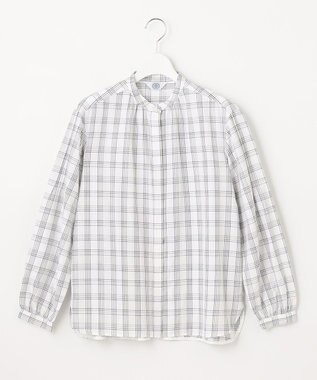 J.PRESS LADIES 【洗える】 セルロースチェック バンドカラー ブラウス ネイビー系3