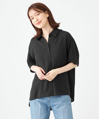 SHARE PARK LADIES 【2WAY】オーバーサイズ楊柳シャツ ブラック系