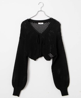 WEGO 【紫外線対策/手洗い可】メッシュリボンボレロ ブラック