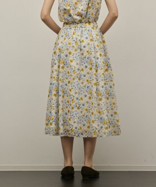 GRACE CONTINENTAL シアーフラワープリントジャガードフレアスカート イエロー