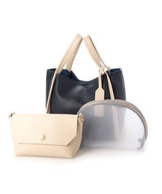 UNBILLION カシュカシュ cachecache / ミニショルダー付きソフトレザー調ミニトートバッグ ネイビーミックス