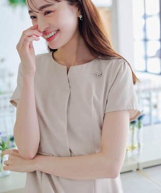 Tiaclasse 【小倉優子さん着用・洗える】フラップ付きミディアム丈フレアワンピース グレージュ