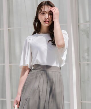 ANY SIS 【接触冷感・吸水速乾・UVケア】エアリードレープスムース フレア袖 ブラウス オフ