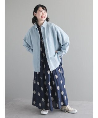 CRAFT STANDARD BOUTIQUE インド綿混フラワーモチーフワンピース Navy