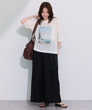 Green Parks 裾レースドッキングパンツ Black