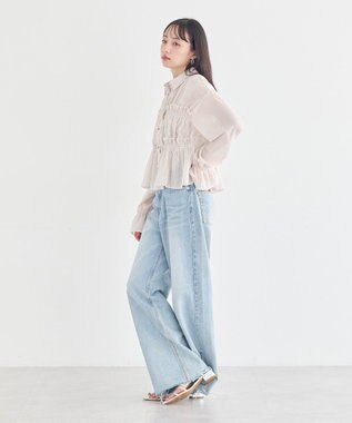 earth music&ecology シャーリングストライプシャツ Stripe Beige