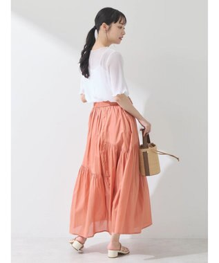 earth music&ecology コットンボイルランダム切替フレアスカート Orange