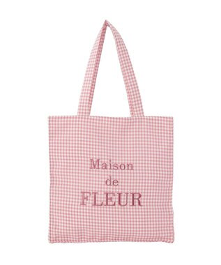 Maison de FLEUR ブランドロゴ刺繍ギンガムスクエアトート Pink