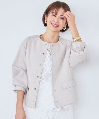  【カタログ掲載・セットアップ対応】リネンストレッチノーカラー ジャケット