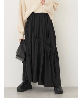 earth music&ecology ドロストギャザーフレアスカート Black