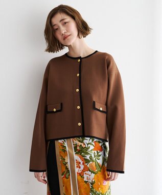 YECCA VECCA 金釦トリミングジャケットライクカーディガン Dark Beige