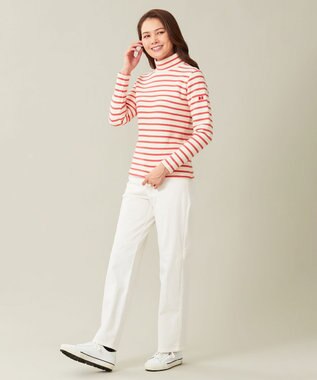 23区GOLF 【WOMEN】リングヤーン ボーダーモックネックシャツ ローズ系1