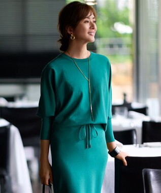 23区 L ヴィスコースストレッチ ドルマン ニット グリーン系