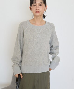 AMERICAN HOLIC ソフトコットンスウェットライクニットトップス 杢グレー