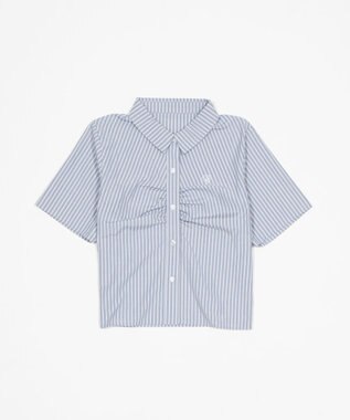 WEGO コンパクトギャザーシャツ グレーストライプ
