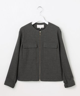 自由区 L 【17号サイズまで展開】ライトブッチャーノーカラー ブルゾン チャコールグレー