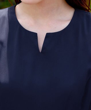 Tiaclasse L 【洗える】フラワープリントドッキングワンピース ネイビー×ターコイズ