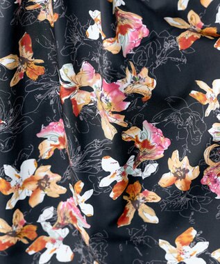 Tiaclasse L 【洗える】フラワープリントドッキングワンピース ブラック×ブラック