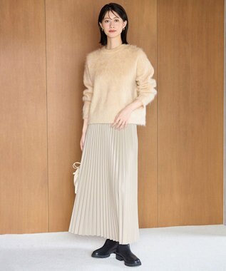 UNFILO L アルパカシャギー クルーネック プルオーバー ベージュ