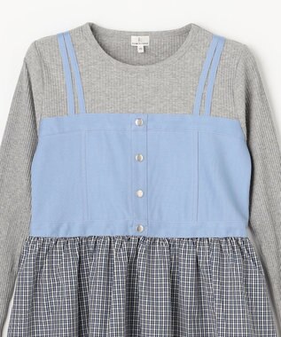 組曲 KIDS 【150-170㎝】チェックドッキング ワンピース サックスブルー