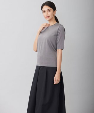 自由区 【アンサンブル対応・洗える】シャインハイゲージ5分袖 ニット グレー