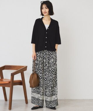 AMERICAN HOLIC 襟付き5分袖ニットカーディガン Black
