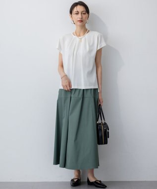 23区 【接触冷感/洗える】ツイストコットンプレーティング タックデザイン カットソー ホワイト系