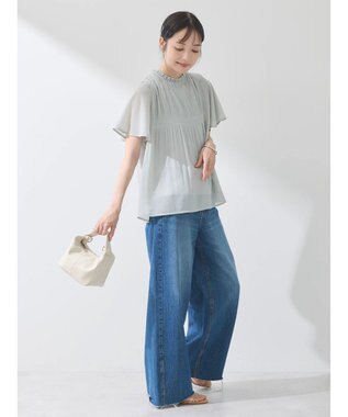 earth music&ecology マジョリカプリーツ半袖ブラウス Mint