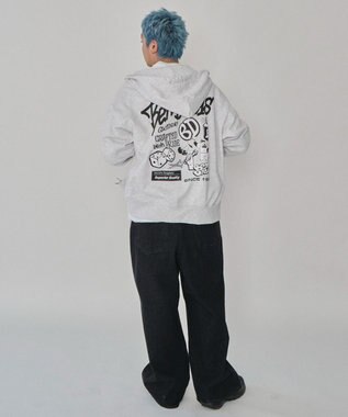 WEGO 【ユニセックス着用ITEM/MLサイズ展開】別注BENDAVISグラフィックジップパーカー アッシュグレー