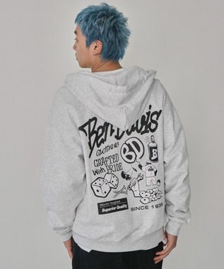 WEGO 【ユニセックス着用ITEM/MLサイズ展開】別注BENDAVISグラフィックジップパーカー アッシュグレー