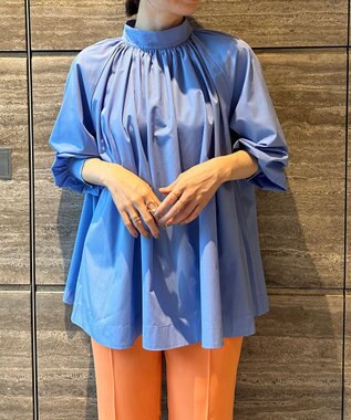 UNFILO イージーケア ギャザーブラウス サックスブルー