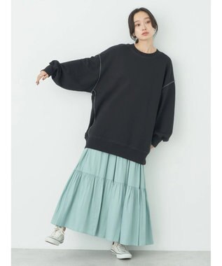 earth music&ecology 配色ルーズスウェット Black