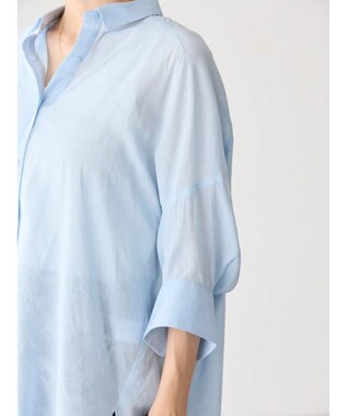 AMERICAN HOLIC 接触冷感５分袖変形ドルマンシアーシャツ Sax