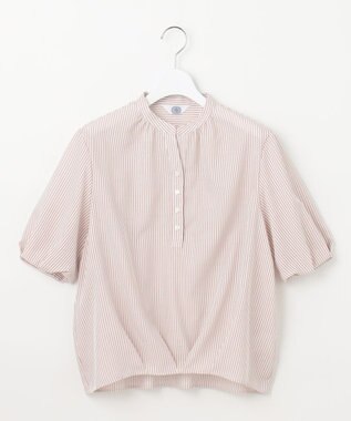 J.PRESS LADIES L 【洗える】ドビー強撚ストライプ コクーンシルエット ブラウス ピンク系1