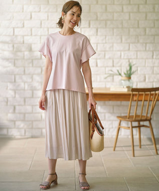 組曲 L 【UVケア・接触冷感】GIZAプレーティング天竺フリルスリーブ Tシャツ ピンク系