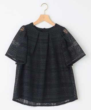 組曲 S ボーダーレース ブラウス ネイビー系