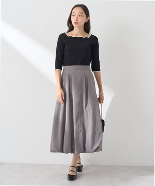 earth music&ecology 襟袖スカラップ配色プルオーバー Black