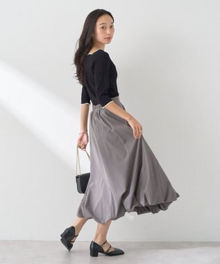 earth music&ecology 襟袖スカラップ配色プルオーバー Black