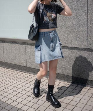 WEGO カーゴポケットデニムミニスカート デニム淡加工色