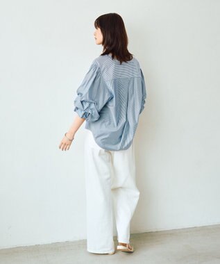 YECCA VECCA タックスリーブスキッパーブラウス Stripe Navy